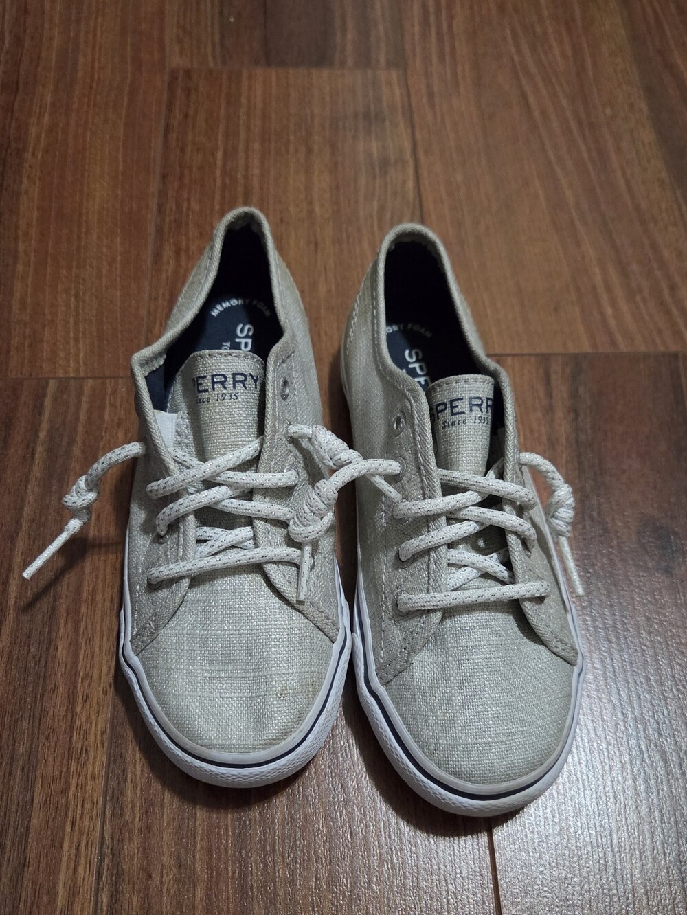 Sperry Kids Natural Canvas Lace-Up Sneakers Size 13 Cm